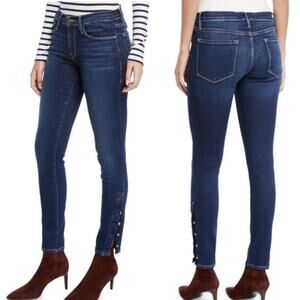 FRAME Jeans Blue Le Skinny de Jeanne Raw Hem Snap Ankle Dark Martha Denim 25
